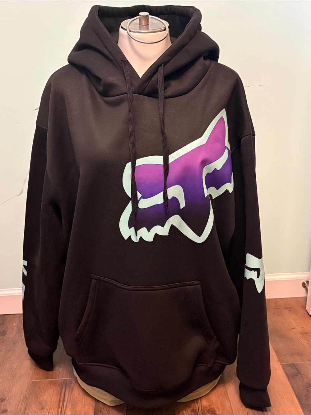 Fox Black Hoodie with Purple and Mint Fox Head Logo